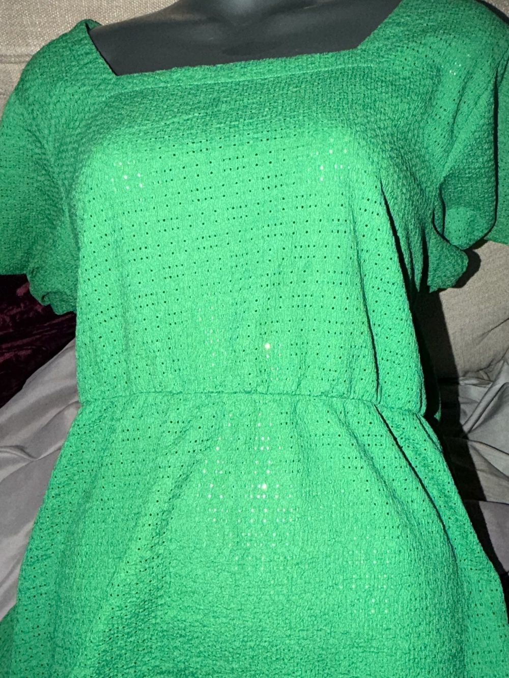 Square-Neck Green Women's Tunic Top